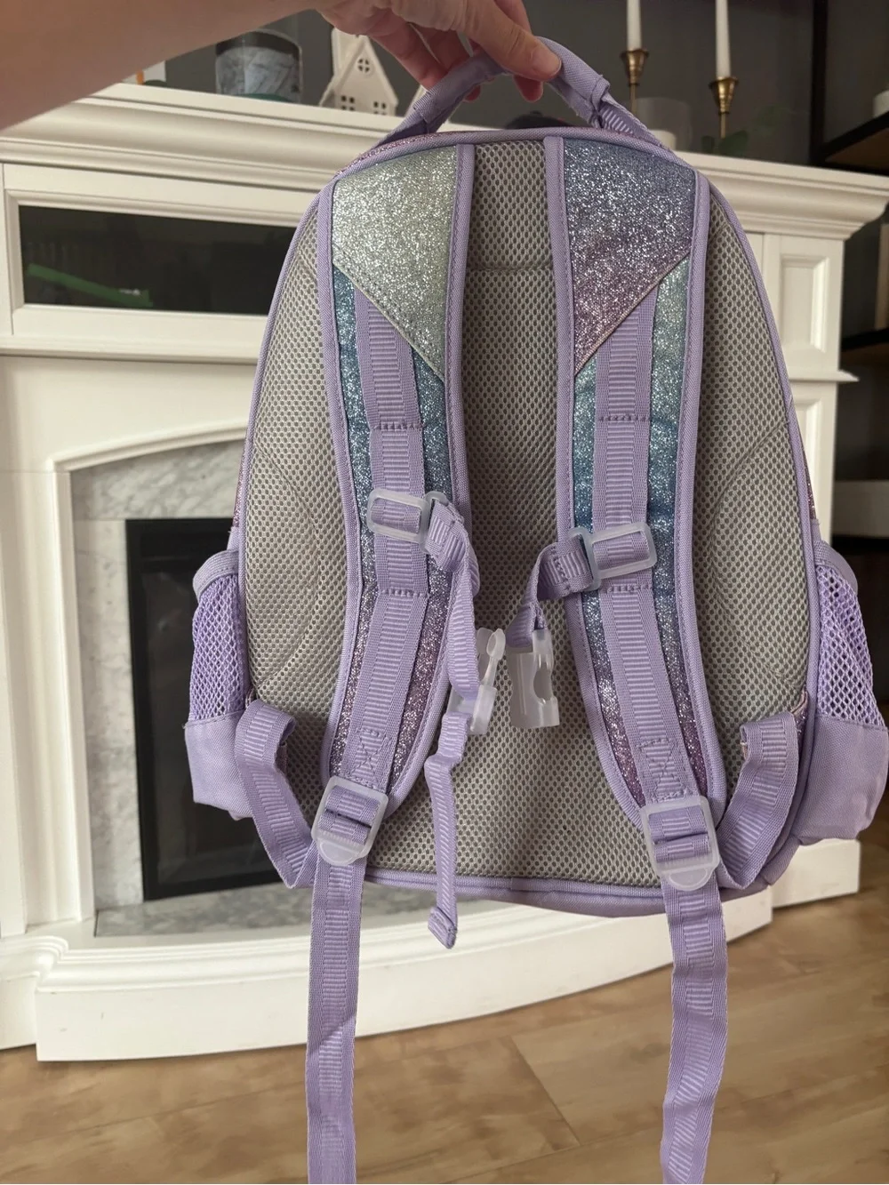 Kids Glitter Ombre Purple Backpack with Chest Straps